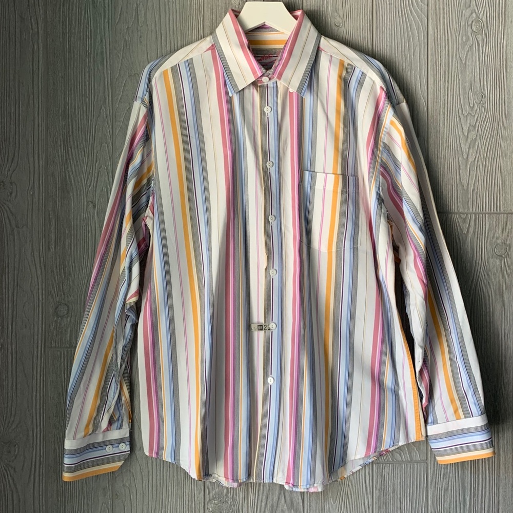 Bugatchi Uomo striped dress shirt men’s size Large